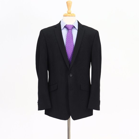 Kenneth Cole 44R Black Striped 2-Button Sport Coat Blazer Jacket B927 - Picture 1 of 11